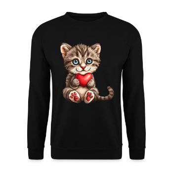 Chat de la Saint-Valentin avec amour de cœur Amour de chat - Sweat-shirt Unisexe - noir - Devant - Alina (178cm) & Michal (187cm)
