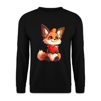 Valentinstag Fuchs mit Herz - Unisex Pullover - Schwarz - Vorne - Alina (178cm) & Michal (187cm)