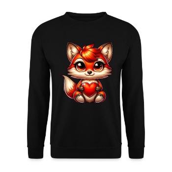 Süßer Fuchs mit Herz Valentinstag - Unisex Pullover - Schwarz - Vorne - Alina (178cm) & Michal (187cm)