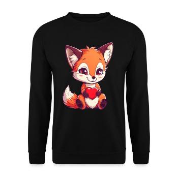 Fuchs Liebe Herz Verliebt Valentinstag - Unisex Pullover - Schwarz - Vorne - Alina (178cm) & Michal (187cm)