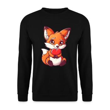 Süßer Fuchs mit Herz Valentinstag - Unisex Pullover - Schwarz - Vorne - Alina (178cm) & Michal (187cm)