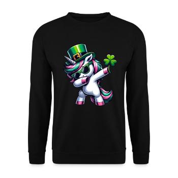 St Patrick's Day Heart Irish Unicorn Dabbing - Unisex Sweatshirt - black - Front - Alina (178cm) & Michal (187cm)