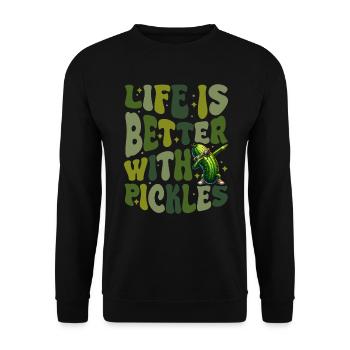Saure Gurke Gewürzgurke Leben ist besser mit Gurke - Unisex Pullover - Schwarz - Vorne - Alina (178cm) & Michal (187cm)