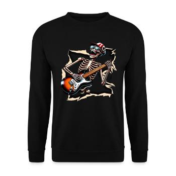 Gitarrist Skelett Gitarre spielen Gitarrenlehrer - Unisex Pullover - Schwarz - Vorne - Alina (178cm) & Michal (187cm)