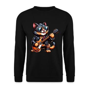 Gitarrist E-Gitarre Gitarrenlehrer Gitarren Katze - Unisex Pullover - Schwarz - Vorne - Alina (178cm) & Michal (187cm)