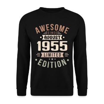 August 1955 Geburtstag im August 1955 Vintage 1955 - Unisex Pullover - Schwarz - Vorne - Alina (178cm) & Michal (187cm)