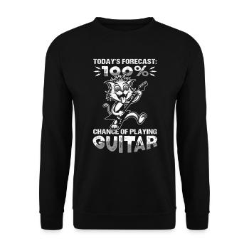 Gitarre Gitarrist Gitarrenspieler Katze - Unisex Pullover - Schwarz - Vorne - Alina (178cm) & Michal (187cm)