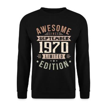1970 Septembre Anniversaire Né en septembre 1970 - Sweat-shirt Unisexe - noir - Devant - Alina (178cm) & Michal (187cm)