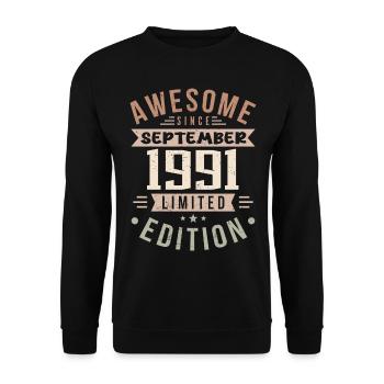 1991 Septembre Anniversaire Né en septembre 1991 - Sweat-shirt Unisexe - noir - Devant - Alina (178cm) & Michal (187cm)