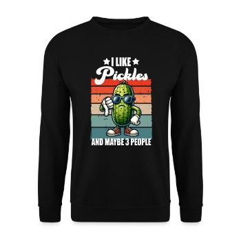 Saure Gurke Lustig Retro Salatgurke Daumen runter - Unisex Pullover - Schwarz - Vorne - Alina (178cm) & Michal (187cm)
