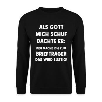 Briefträger Lustiger Postbote - Unisex Pullover - Schwarz - Vorne - Alina (178cm) & Michal (187cm)