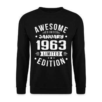 Janvier 1963 - Anniversaire Janvier 1963 I Janvier 1963 - Sweat-shirt Unisexe - noir - Devant - Alina (178cm) & Michal (187cm)