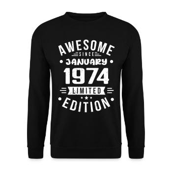 Januar 1974 - Geburtstag Januar 1974 I Januar 1974 - Unisex Pullover - Schwarz - Vorne - Alina (178cm) & Michal (187cm)