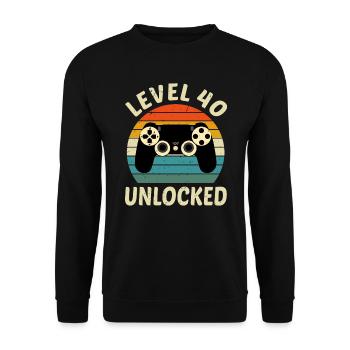 Level 40 Freigeschaltetes Geschenk zum 40. Geburtstag von Videospielern - Unisex Pullover - Schwarz - Vorne - Alina (178cm) & Michal (187cm)