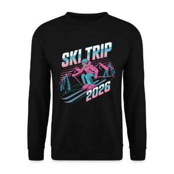 Voyage de ski 2026 - Neon Retro Skiing Adventure Design - Sweat-shirt Unisexe - noir - Devant - Alina (178cm) & Michal (187cm)
