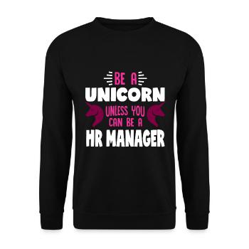 Pferd mit Horn oder HR Manager - Unisex Pullover - Schwarz - Vorne - Alina (178cm) & Michal (187cm)