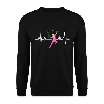 Badminton heartbeat colorful - Unisex Sweatshirt - black - Front - Alina (178cm) & Michal (187cm)