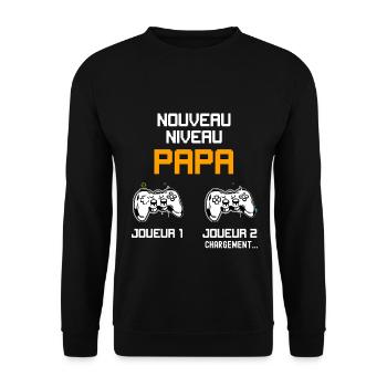 Nouveau niveau Papa annonce naissance - Sweat-shirt Unisexe - noir - Devant - Alina (178cm) & Michal (187cm)