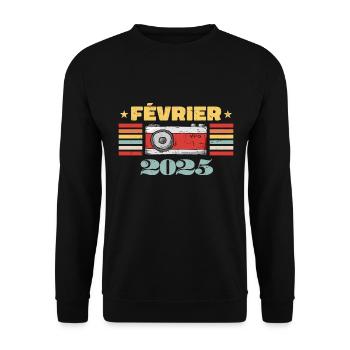 Février 2025 Vintage Anniversaire Rétro Cadeau - Sweat-shirt Unisexe - noir - Devant - Alina (178cm) & Michal (187cm)