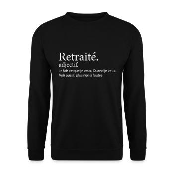 Définition Retraité Cadeau Humour Homme Retraité - Sweat-shirt Unisexe - noir - Devant - Alina (178cm) & Michal (187cm)