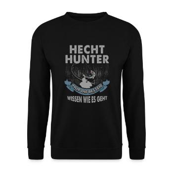 Angeln Angler Hecht Geschenk - Unisex Pullover - Schwarz - Vorne - Alina (178cm) & Michal (187cm)