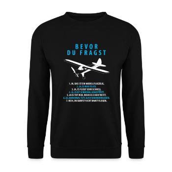 Bevor Du Fragst Modellflugzeug Modellbau - Unisex Pullover - Schwarz - Vorne - Alina (178cm) & Michal (187cm)