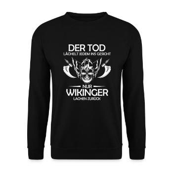 Wikinger Lächelt Nordmann Germanen Nordische - Unisex Pullover - Schwarz - Vorne - Alina (178cm) & Michal (187cm)