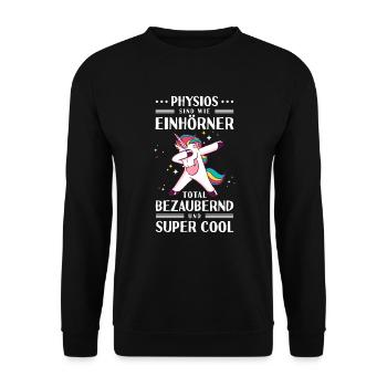 Unicorn Einhorn Physios Geschenk - Unisex Pullover - Schwarz - Vorne - Alina (178cm) & Michal (187cm)
