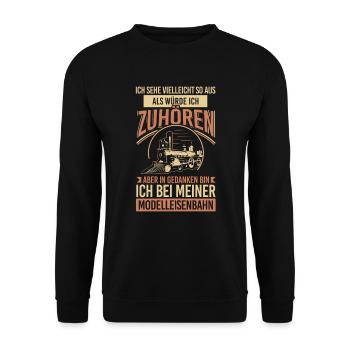 Modelleisenbahn Modellbauer Modelleisenbahner - Unisex Pullover - Schwarz - Vorne - Alina (178cm) & Michal (187cm)