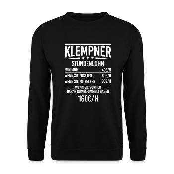Klempner Stundenlohn Installateur Handwerker - Unisex Pullover - Schwarz - Vorne - Alina (178cm) & Michal (187cm)
