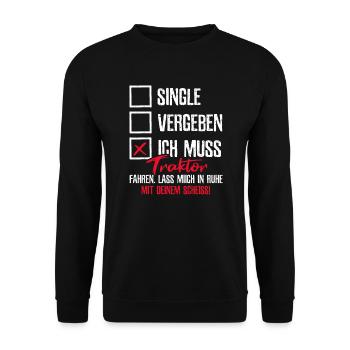 Single Traktor Bauer Farmer - Unisex Pullover - Schwarz - Vorne - Alina (178cm) & Michal (187cm)