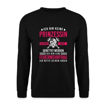 Prinzessin Feuerwehrfrau Freiwillige Feuerwehr - Unisex Pullover - Schwarz - Vorne - Alina (178cm) & Michal (187cm)