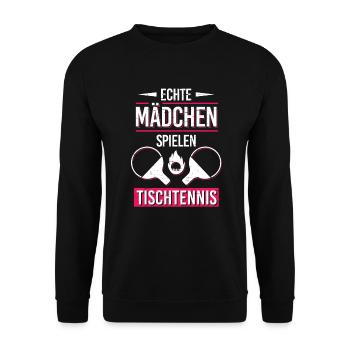 Echte Mädchen Tischtennis Tischtennispielerin - Unisex Pullover - Schwarz - Vorne - Alina (178cm) & Michal (187cm)