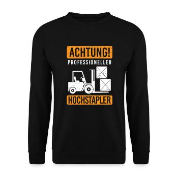 Professioneller Hochstapler Staplerfahrer Stapler - Unisex Pullover - Schwarz - Vorne - Alina (178cm) & Michal (187cm)