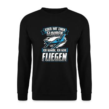 Jeder Glaube Gehe Fliegen Modellbauer Flieger - Unisex Pullover - Schwarz - Vorne - Alina (178cm) & Michal (187cm)