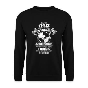 Stolze Schildmaid Verteidigt Familie Wikinger - Unisex Pullover - Schwarz - Vorne - Alina (178cm) & Michal (187cm)
