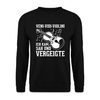 Veni Vidi Violini Geige Geigenspieler Streicher - Unisex Pullover - Schwarz - Vorne - Alina (178cm) & Michal (187cm)