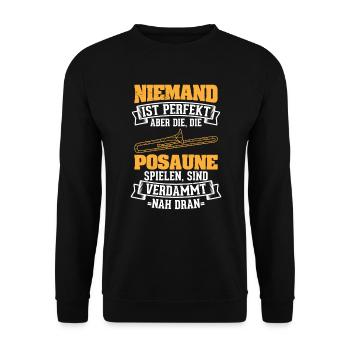 Niemand Perfekt Posaune Posaunist Blasinstrument - Unisex Pullover - Schwarz - Vorne - Alina (178cm) & Michal (187cm)