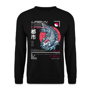 Japanischer Art Style Koi Fisch - Unisex Pullover - Schwarz - Vorne - Alina (178cm) & Michal (187cm)