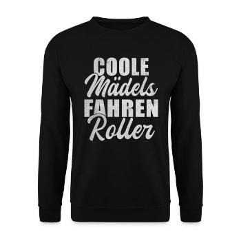 Coole Mädels Fahren Roller Rollerfahrer - Unisex Pullover - Schwarz - Vorne - Alina (178cm) & Michal (187cm)