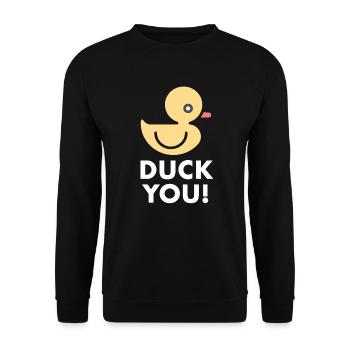Duck You Enten Wortspiel Sarkasmus Gelbe Ente - Unisex Pullover - Schwarz - Vorne - Alina (178cm) & Michal (187cm)