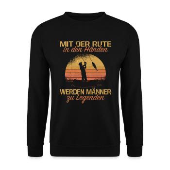 Rute In Den Händen Werden Männer Zu Legenden - Unisex Pullover - Schwarz - Vorne - Alina (178cm) & Michal (187cm)