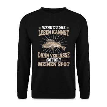Angler Angelliebe Verlasse Sofort Meinen Spot - Unisex Pullover - Schwarz - Vorne - Alina (178cm) & Michal (187cm)