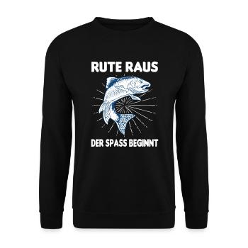 Rute Raus Der Spaß Beginnt Karpfen Angeln Fischer - Unisex Pullover - Schwarz - Vorne - Alina (178cm) & Michal (187cm)