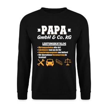 Papa GmbH & Co Leistungskatalog Vaterschaft Kinder - Unisex Pullover - Schwarz - Vorne - Alina (178cm) & Michal (187cm)