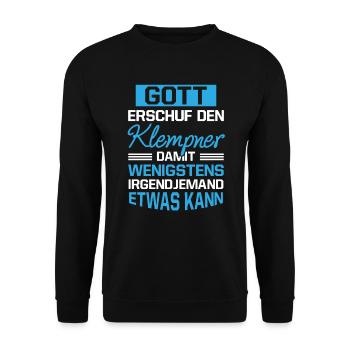 Gott Erschuf Klempner Handwerker Geschenk - Unisex Pullover - Schwarz - Vorne - Alina (178cm) & Michal (187cm)
