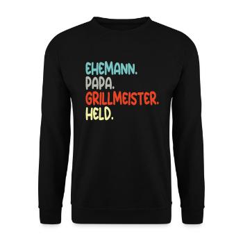 Ehemann Papa Grillmeister Held Vaterschaft - Unisex Pullover - Schwarz - Vorne - Alina (178cm) & Michal (187cm)