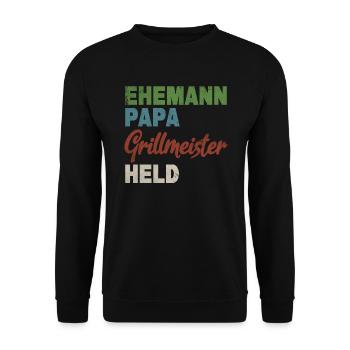 Vintage Vater Ehemann Papa Grillmeister Held - Unisex Pullover - Schwarz - Vorne - Alina (178cm) & Michal (187cm)