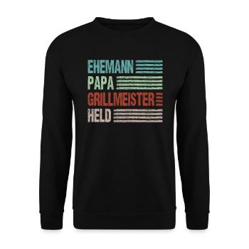 Ehemann Papa Grillmeister Held Vaterschaft - Unisex Pullover - Schwarz - Vorne - Alina (178cm) & Michal (187cm)