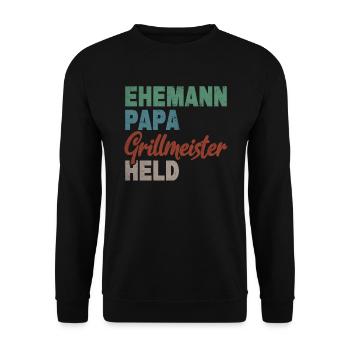 Ehemann Papa Grillmeister Held Vaterschaft - Unisex Pullover - Schwarz - Vorne - Alina (178cm) & Michal (187cm)